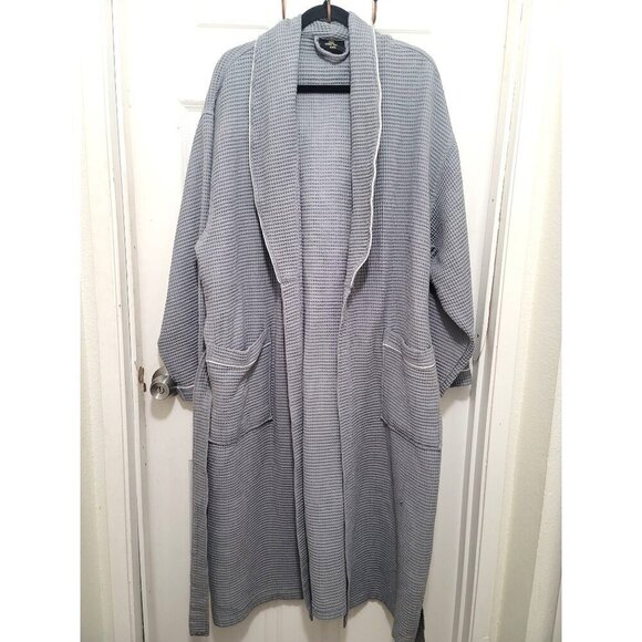 Lotus Linen Plus Size Gray Waffle Knit Bathrobe With Shawl Collar & Pockets Size - Picture 1 of 12